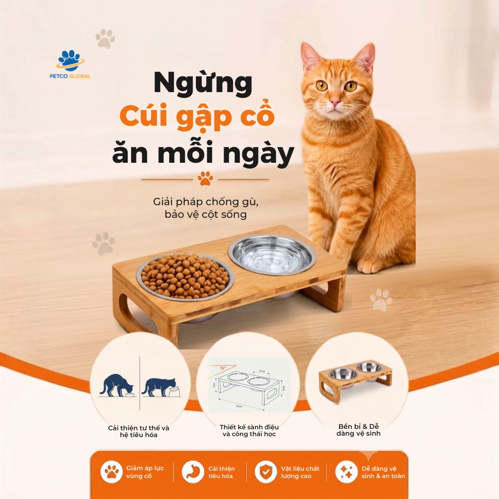 Bàn ăn nghiêng chống gù cho thú cưng Petco Global