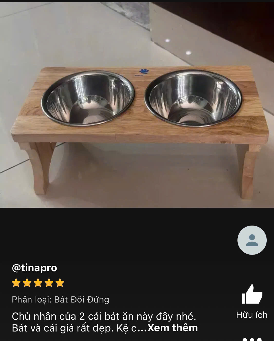 Đánh giá 5 sao khách hàng tinapro về bát đôi đứng Petco Global